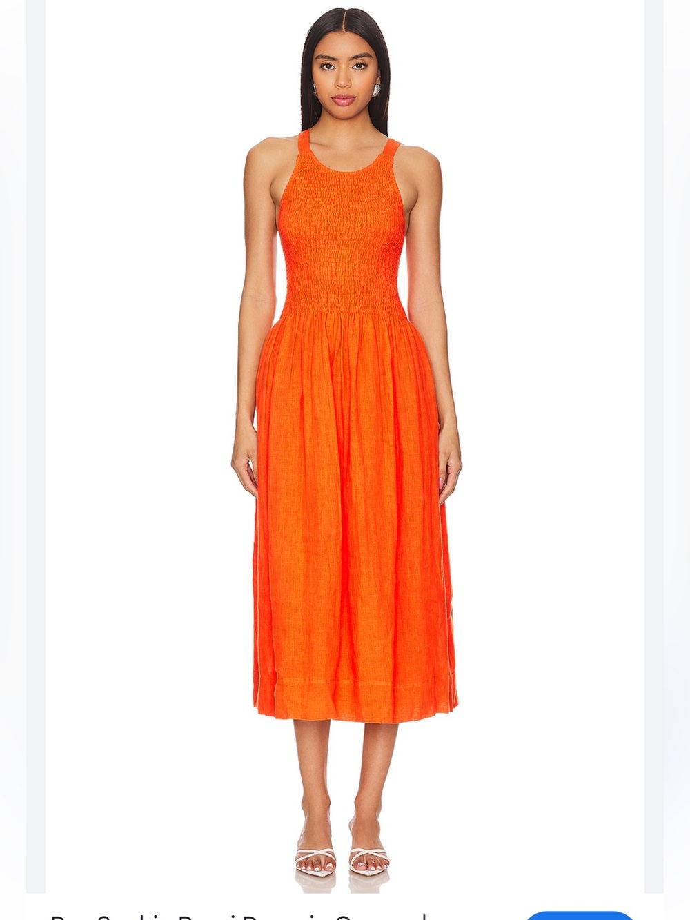 Sophie Rue RYANI Orange Smocked LINEN Midi Dress L